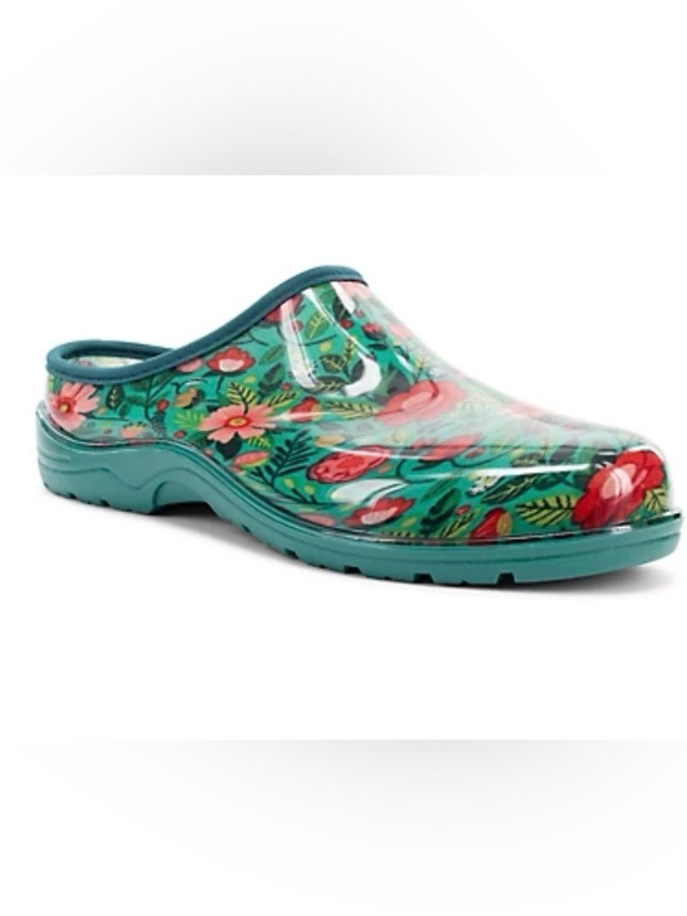 Floral Waterproof Clog - Teal with Pink Floral